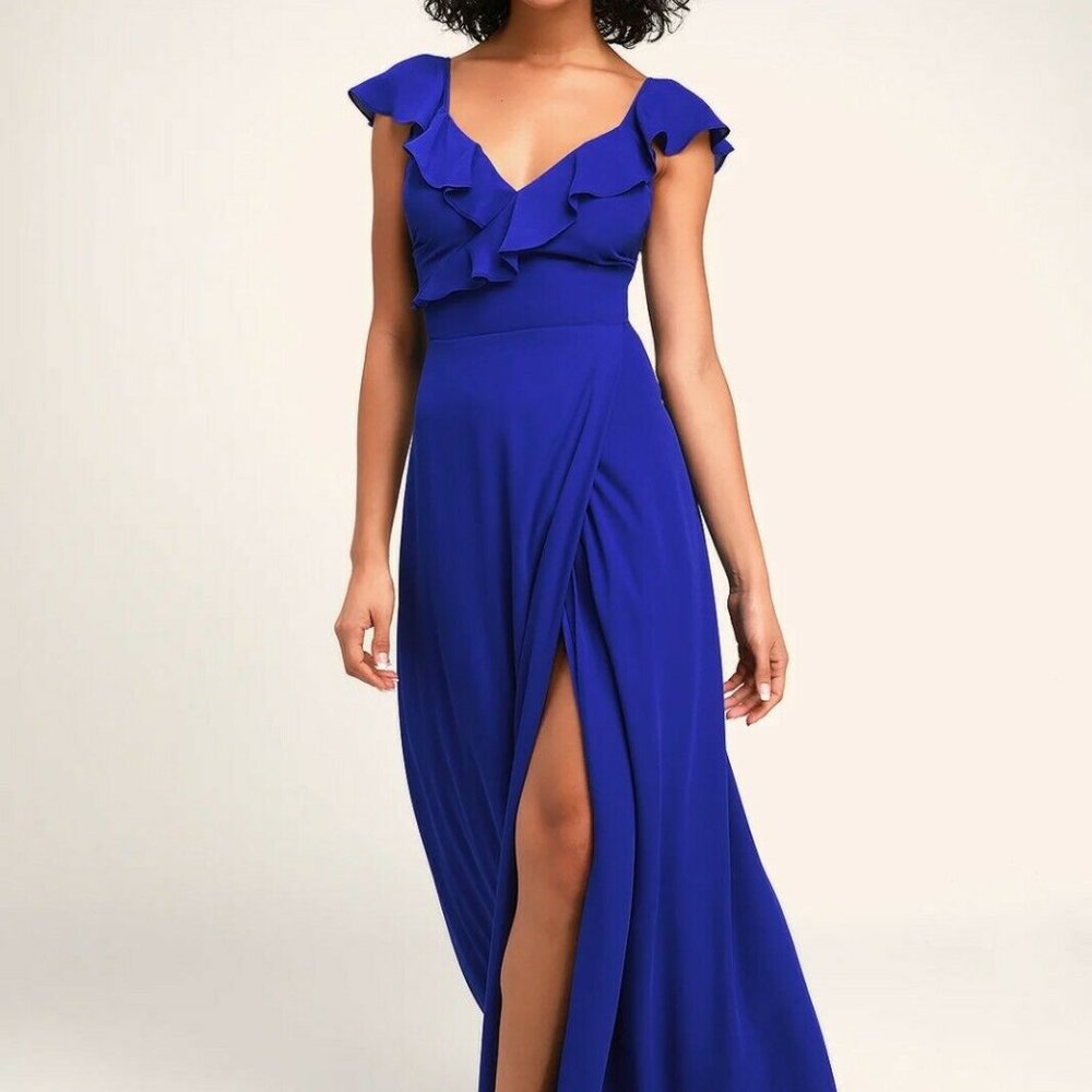 Ariah Royal Blue Ruffled Backless Maxi Dress